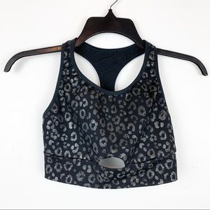 BLACK AND SILVER LEOPARD PRINT SPORTS BRA XS